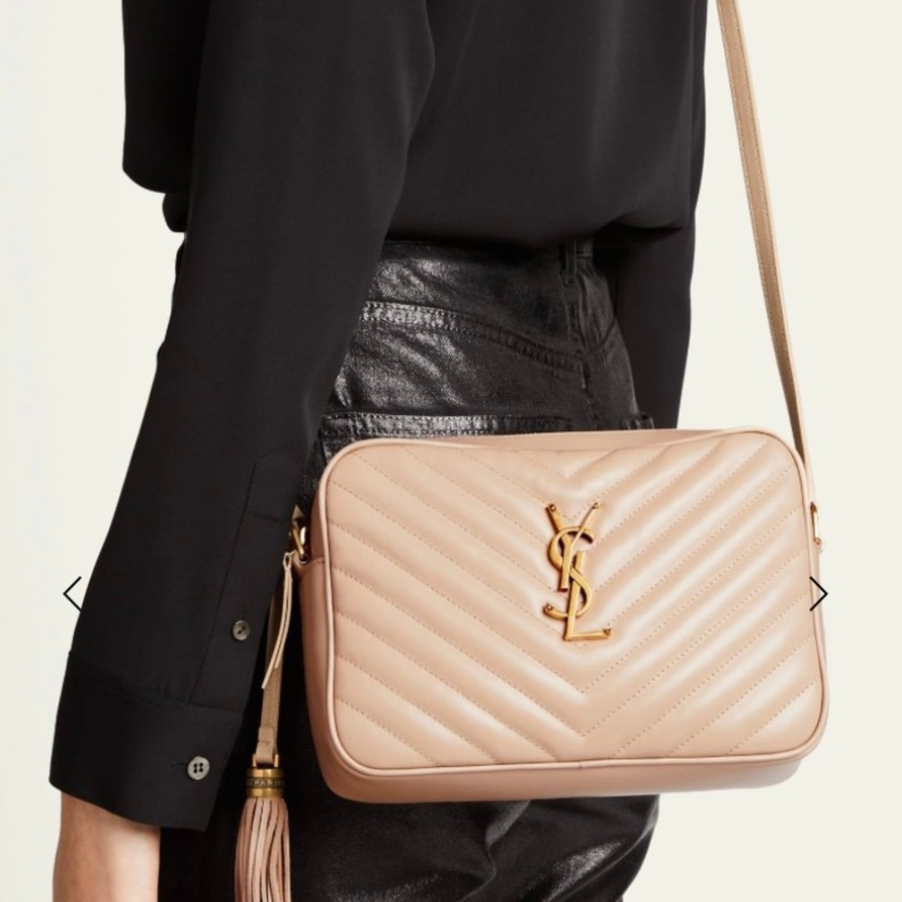 Yves Saint Laurent Tan Quilted Crossbody Bag with Gold Hardware-Medium Lou Bag